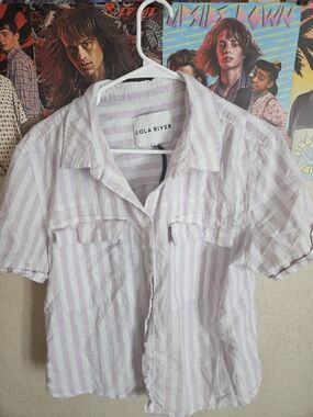 LOLA RIVER Lavender & White Striped Button-Up Shirt